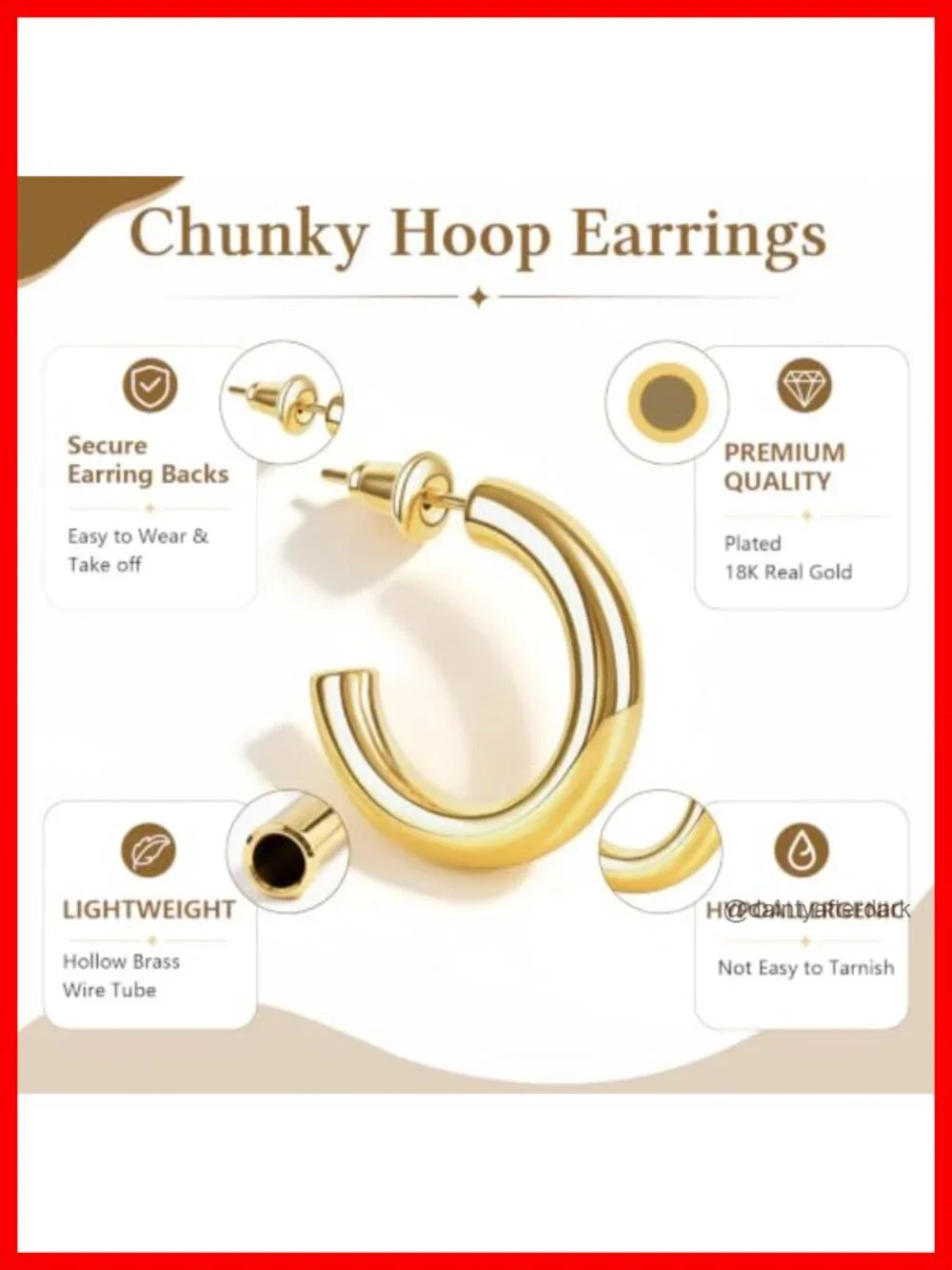 18K Gold Plated Hoop Earrings, Chunky Hypoallergenic